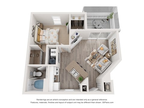 Floor plan for 1 bed, 1 bath, 650 sqft